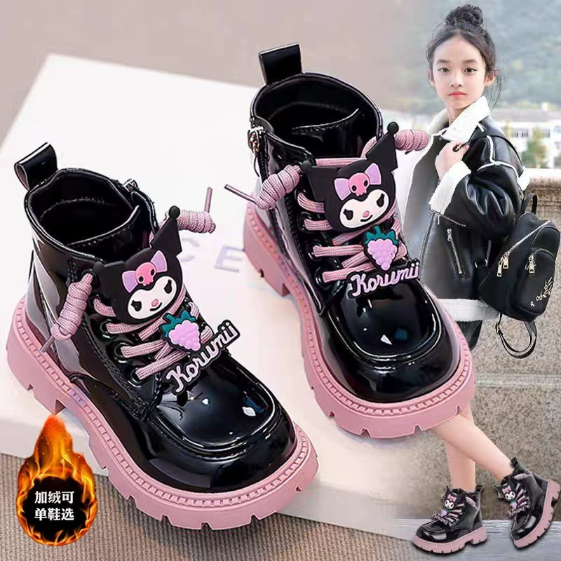 Детские ботинки Мартинс для девочек, милые мультяшные, однотонные, весна 2025, на молнии сбоку, для детей постарше.