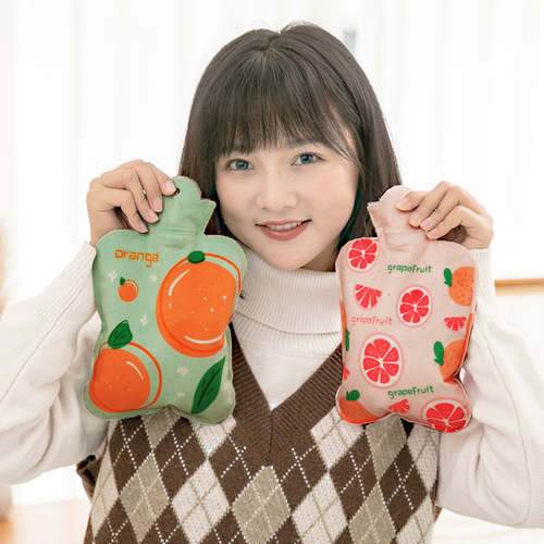 Large 3D printed water-filled hot water bottle water-filled student hand warmer short flocked cloth warm water bag PVC thickened bag LOG