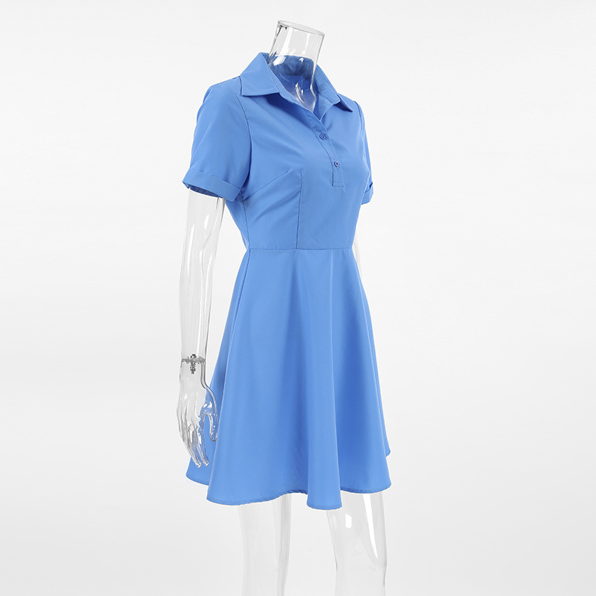 Spring Summer Casual Vitality Blue Collared Short Sleeve Slim Fit Sexy Design Dress Niche Office Dress