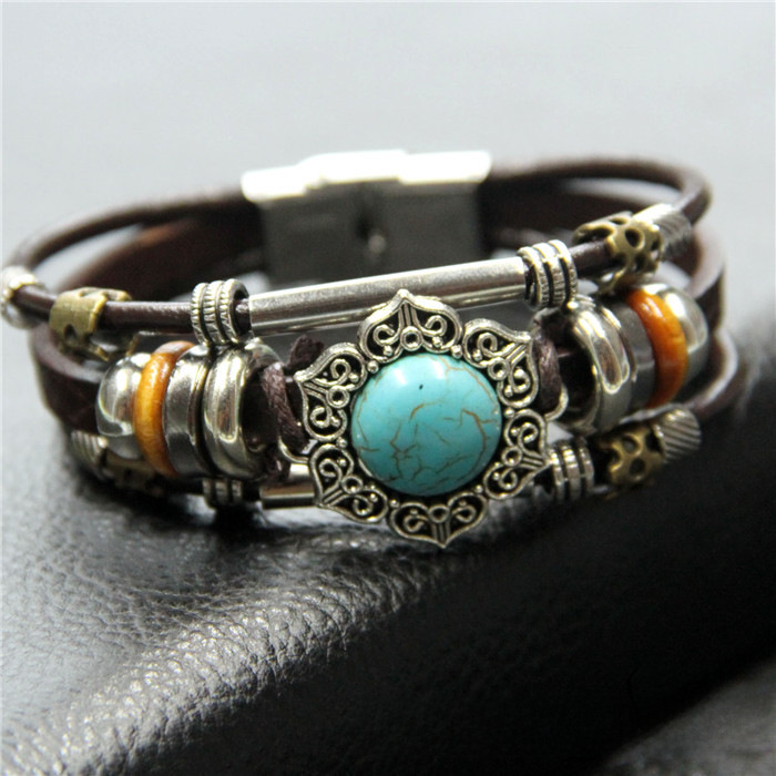turquoise retro leather ethnic bracelet
