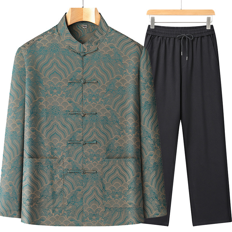 High-End Tang Suit Chinese Style Spring and Autumn Men's Suit Thin Version for Middle-Aged and Elderly Loose Long-Sleeved Dad Outfit Hanfu Thin High-End Tang Suit Chinese Style Spring and Autumn Men's Suit Thin Version for Middle-Aged and Elderly Loose Long-Sleeved Dad Outfit Hanfu Thin