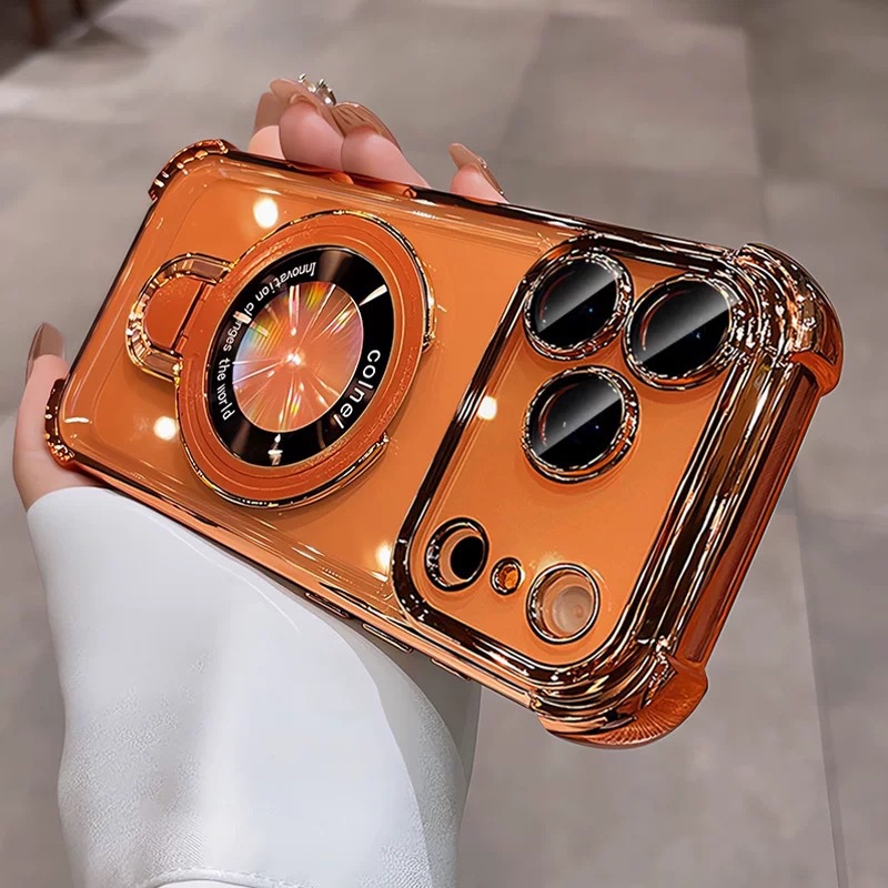 Punto de apoyo creativo excelente soporte de escudo para Apple 17PRO caso de teléfono celular galvanizado cuatro esquinas a prueba de caídas iPhone 16 caso suave