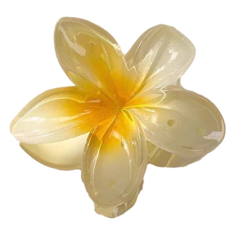 Nuevo color frangipani acrílico pinza para el cabello flor pinza de agarre de alta calidad elegante accesorio para el cabello de mujer pinza de tiburón de agarre lateral
