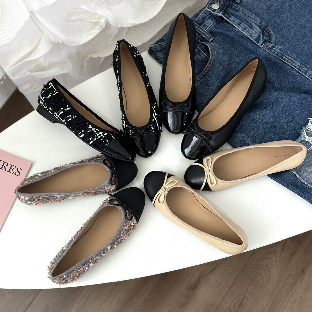 24 новых маленьких ароматных туфли на плоской подошве с бантом, универсальные и удобные, в тон, модная женская обувь, простая обувь для поездок на работу.