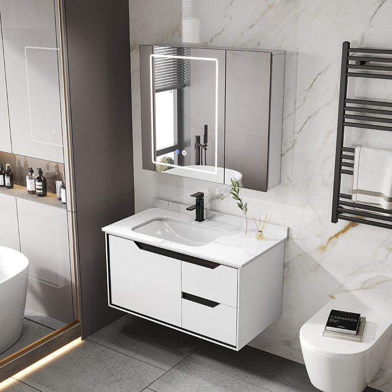 Gabinete de baño minimalista moderno lavabo integrado lavabo de baño de cerámica lavabo combinación de gabinete lavabo