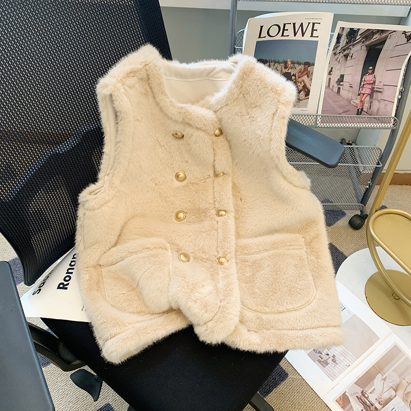 加厚水貂绒双排扣马甲背心女秋冬装2024年新款高级感外搭马夹外套