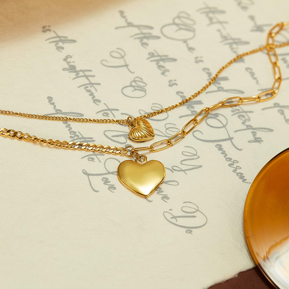 Titanium Steel Material Lady Heart Shape Titanium Steel Wholesale Double Layer Necklaces