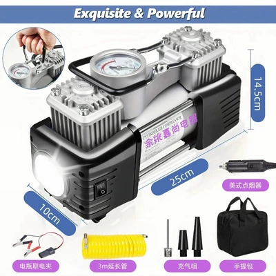 High-Pressure Inflator, Hava nasosu - silver-mechanical-watch-with-light-metal-double-cylinder-full-copper-wire-core-with-handbag