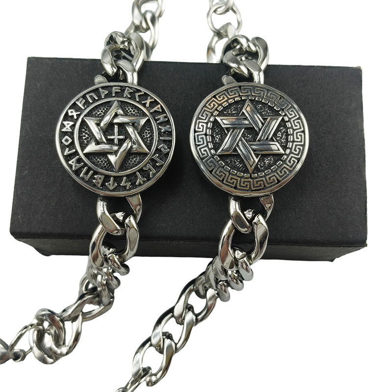 Foreign Trade New Stainless Steel Six-Pointed Star Bracelet Versatile Hip-Hop Personality Men's Bracelet Chain Source Factory Wholesale