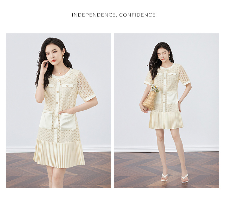 Váy maxi ren hoa hòa tan kết hợp voan crepe xếp ly tay ngắn — Màu mơ chi tiết 11