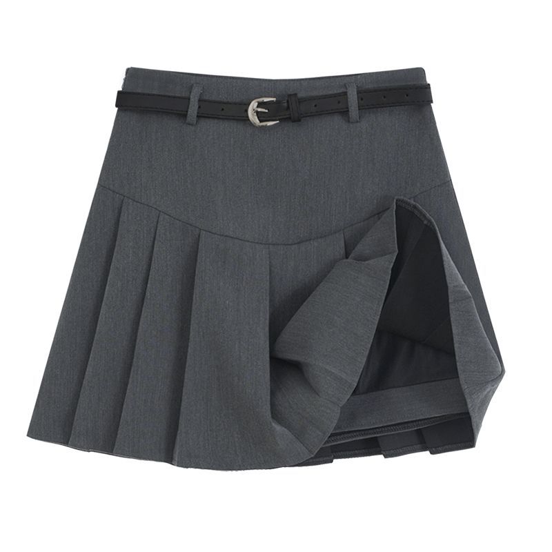Women's Clothing Gray pleated skirt short skirt small high waist slimming skirt_voghion.com