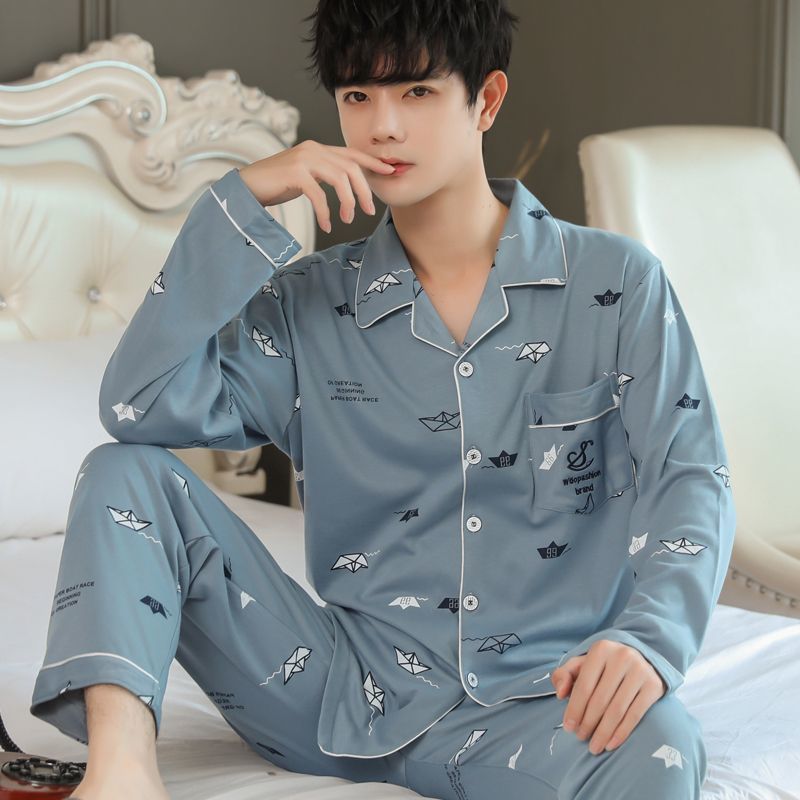 100% algodón de mediana edad de los hombres jóvenes pijamas de los hombres verano primavera y otoño invierno cardigan manga larga papá ropa suelta