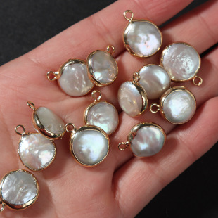 Spot Wholesale 13-14mm single hanging round Baroque button natural freshwater pearl edging diy jewelry accessories