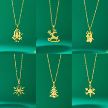 跨境欧美新款圣诞不锈钢项链百搭圣诞节不锈钢圣诞老人麋鹿项链女