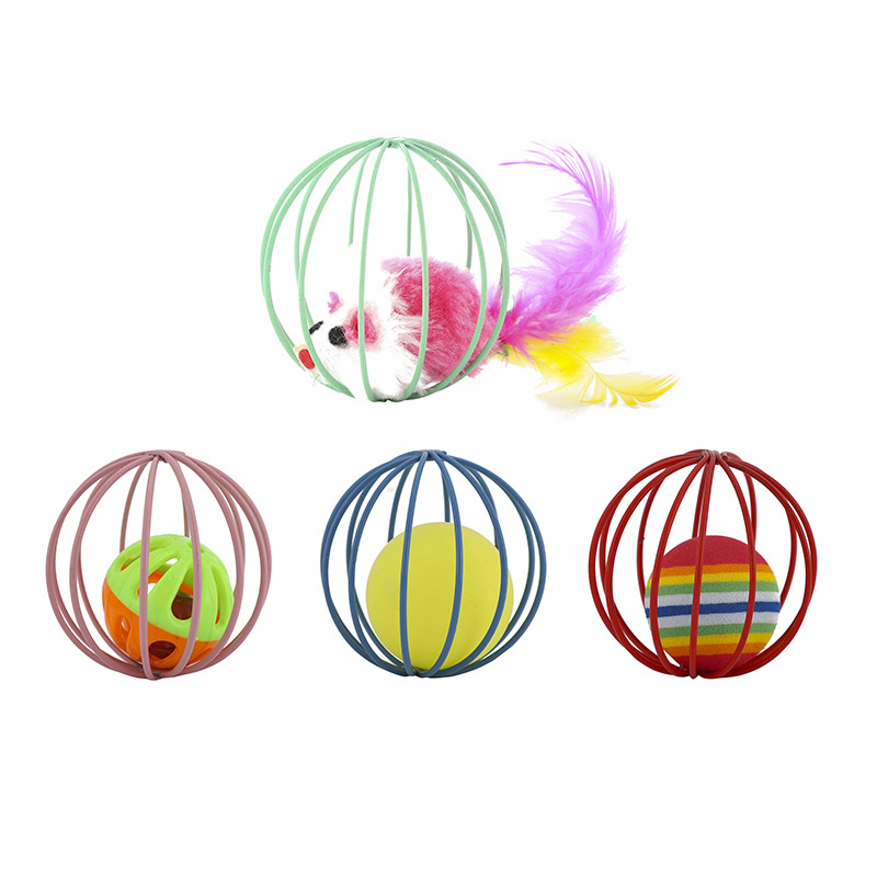 Haqi Cat Toy Manufacturer Cross-Border Rabbit Skin Mouse Cage Ball Bell Cat Toy Self-Happiness Interactive Throw