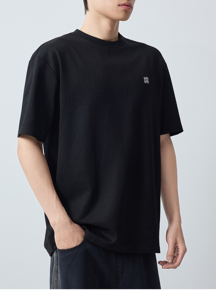 Áo thun nam cổ tròn cotton dày 210g thấm hút tốt — đen chi tiết 29