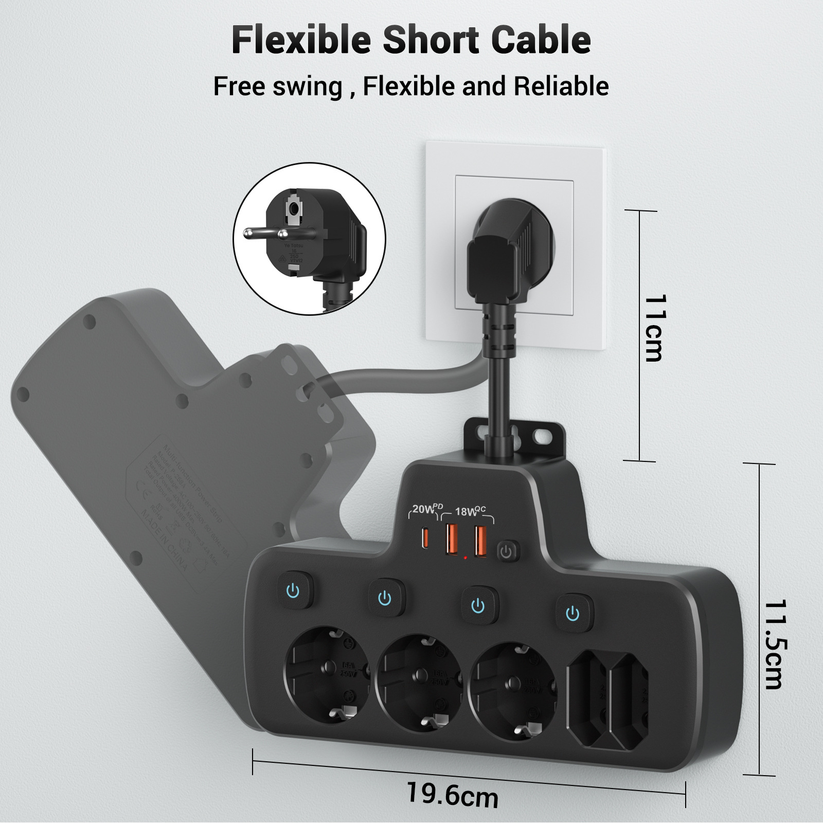 CE ROHS认证外销源头厂家私模家用插线板欧规多功能短线排插
