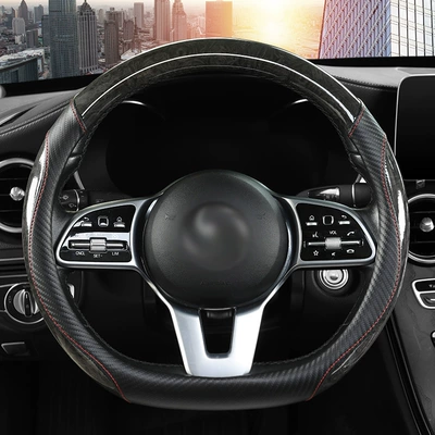 Peach Wood Grain, Anti-Dirt, Wear-Resistant Leather — Steering wheel cover - d-twilight-black-38cm-remarks-on-size