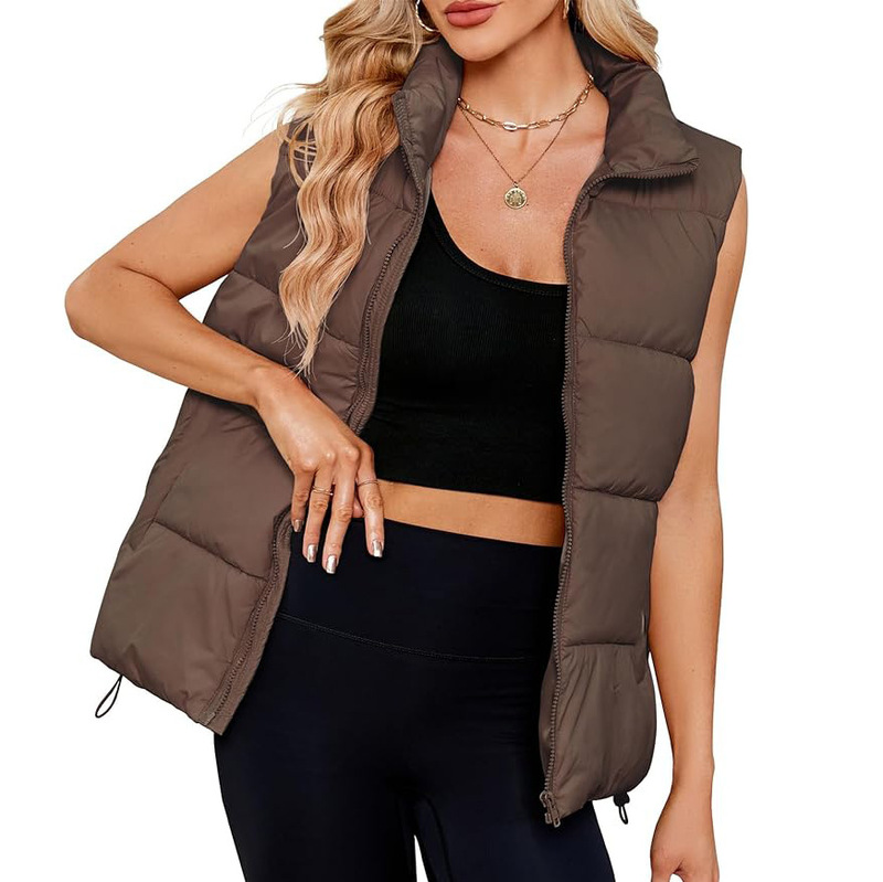 European and American women's autumn and winter new sleeveless cotton-padded jacket mid-length stand collar warm down cotton vest padded waistcoat