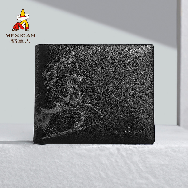 Scarecrow Men's Short Wallet in Top Layer Cowhide Leather, Business Money Clip, Soft Leather Practical Wallet, Casual Multi-Card Slot