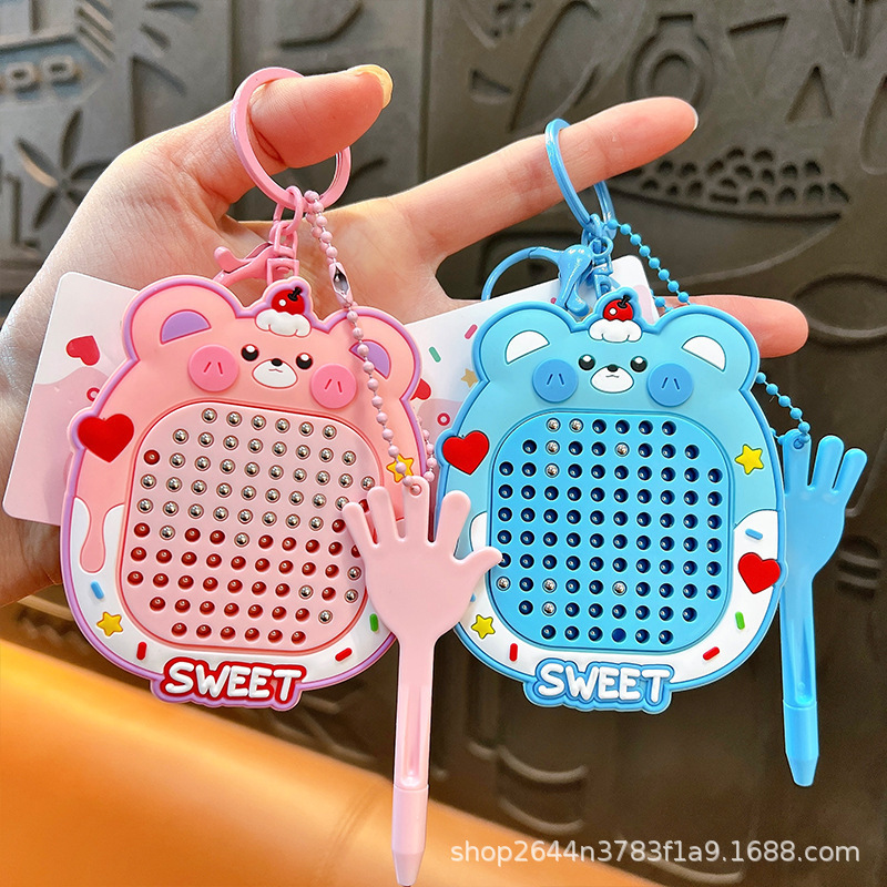 Stress-Relief Bear Magnetic Steel Ball Drawing Board Keychain Cartoon Backpack Pendant Couple Bag Small Gift Fresh and Sweet