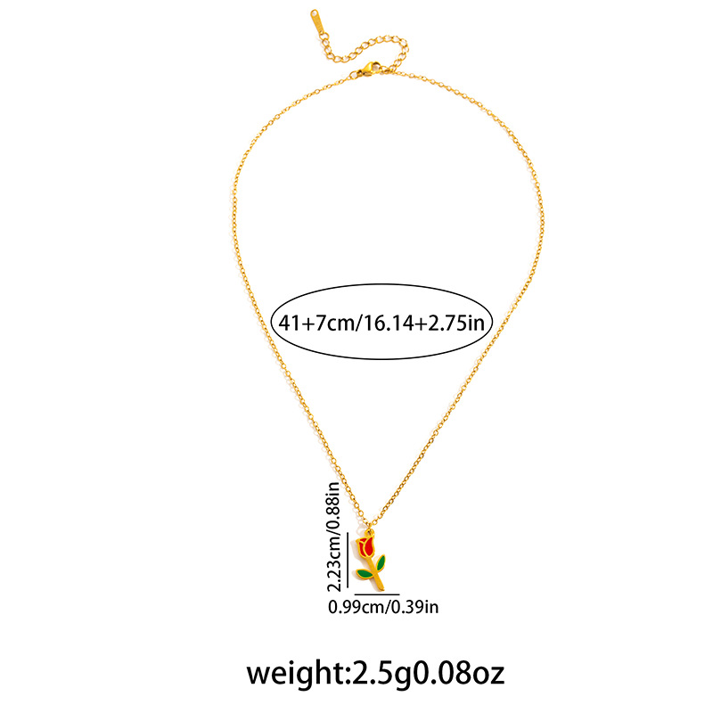 7g Weight 0.03µm Gold Plating Thickness Electroplated Gold Plating Process Golden Plated Plating Material 201 Stainless Steel Pendant Material Pendant Necklace Classification 201 Stainless Steel Chain Material cable chain Chain Type 1 Piece Quantity Holiday, Daily Occasion 201 Stainless Steel Material Flower Pattern Women's Gender Simple Style, Classic Style Style Plating Craft Elegant Titanium Steel Necklace For Women Bohemian Floral Print Colorful Drip Glaze Rose Pendant Versatile Clavicle Chain 26