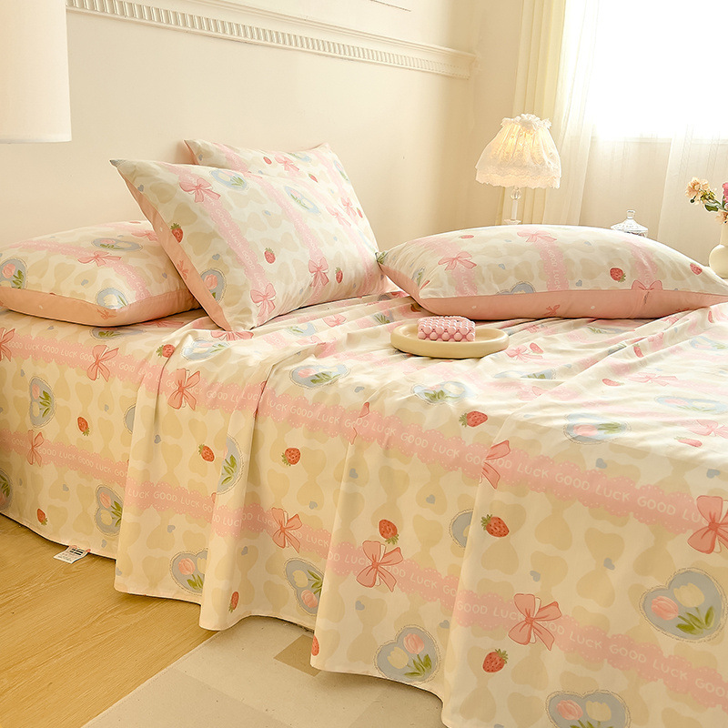 Pequeña sábana gruesa de algodón puro fresco pieza individual 100 algodón dormitorio estudiante individual edredón individual funda de almohada juego de tres piezas 2