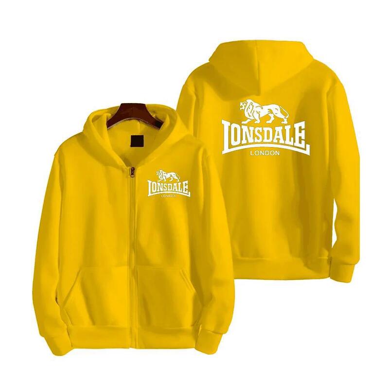 Lonsdale2025 New Autumn Print High-Quality Wool Fashion Men's Diagonal Zipper Sweatshirt Casual Jacket
