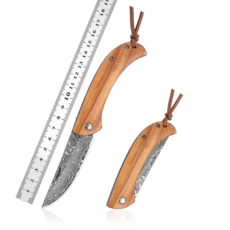 木柄大马士革钢刀户外小刀小菜刀手工小肉刀便携男女果刀家用刀具