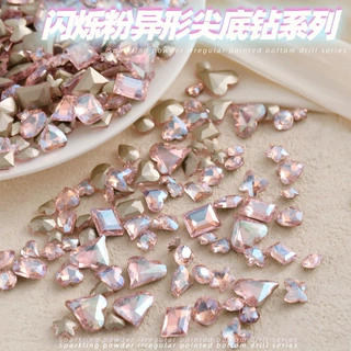 闪烁粉水晶钻淡彩尖底多切面超闪指甲钻幻彩钻石水滴肥方爱心钻饰