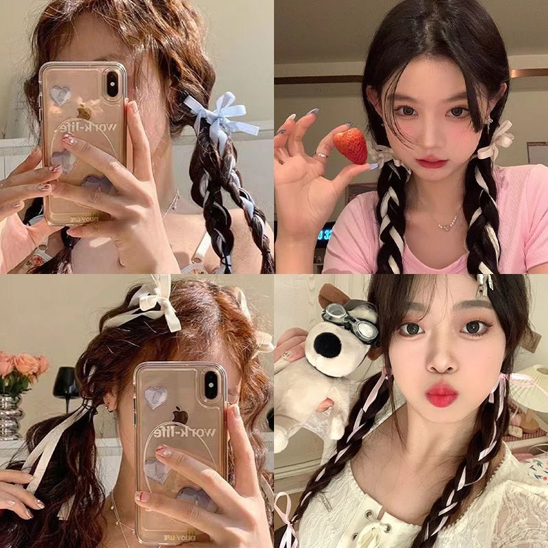 Dios de la atmósfera primavera ballet chica cinta arco de cabello trenzado de cabello lado atado adornamiento de cabello dulce