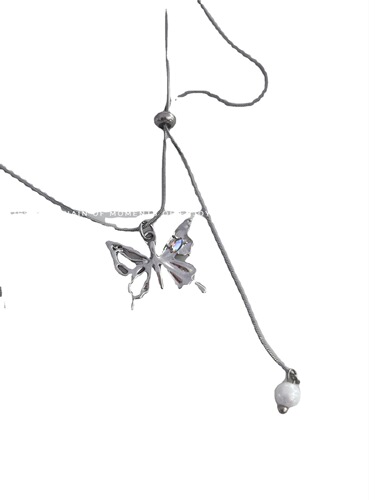 Silver Butterfly Pull-Chain Necklace for Women, Chic Cold Wind, Light Luxury Clavicle Chain, Fashion  New Arrival, Versatile Collar Necklace