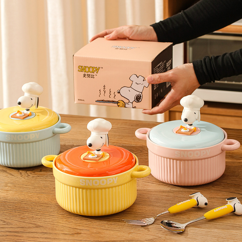 Snoopy Instant Noodle Bowl with Lid, Cute Cartoon Double-Eared Gift, Household Large-Capacity Ceramic Bowl for Instant Noodles Snoopy Instant Noodle Bowl with Lid, Cute Cartoon Double-Eared Gift, Household Large-Capacity Ceramic Bowl for Instant Noodles