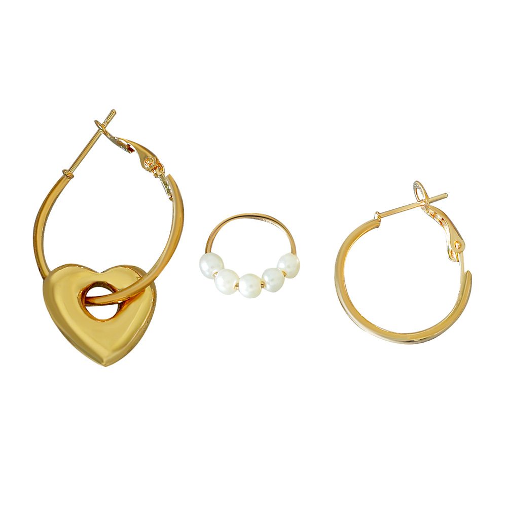 retro metal pearl heart shape earrings threepiece setpicture5