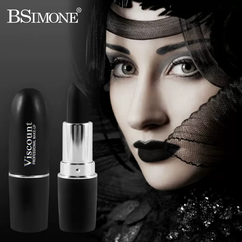 跨境爆款欧美万圣节口红哥特风节庆黑色哑光口红持久显色创意妆