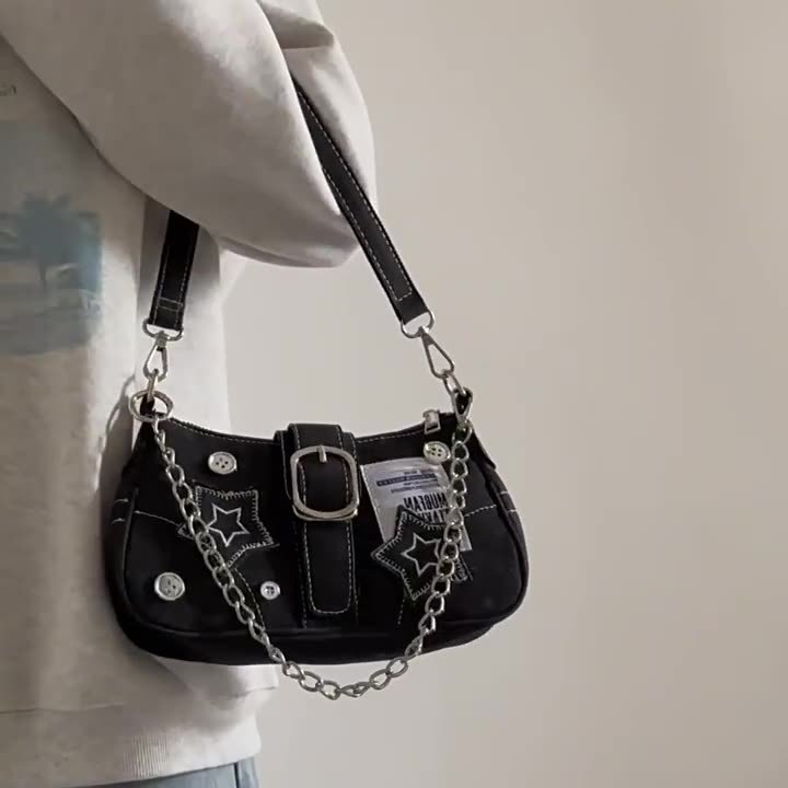 Y2k Millennium Star Cowboy Axilas Botón Decoración Moda Tendencia Diseño de nicho Bolso de lona bordado