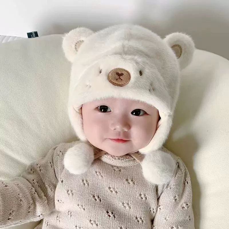 婴儿帽子秋冬季男女宝宝可爱松紧毛绒帽加厚保暖冬天婴幼儿护耳帽