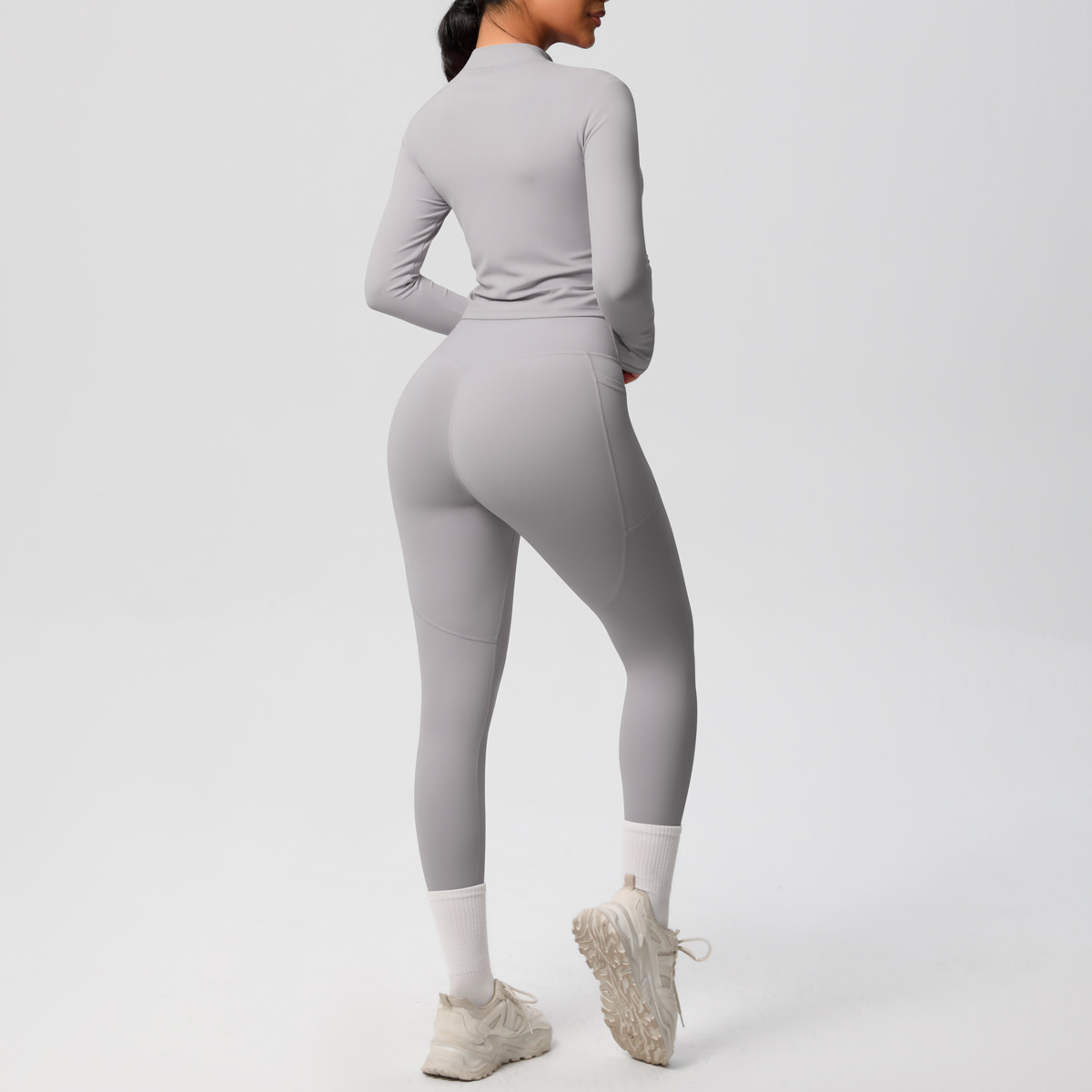 Sport Style Solid Color Nylon Spandex Zip Collar Tracksuit Coat Sweatpants display picture 48