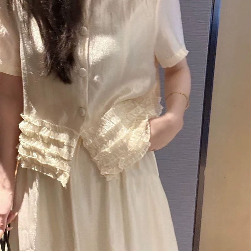小香风薄款时尚木耳边短袖马甲女夏2025新款初夏穿搭设计感单上衣|undefined