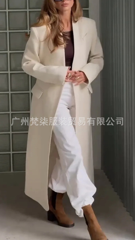 欧美跨境2025亚马逊TK爆款气质百搭长款西服大衣休闲开衫风衣外套|undefined