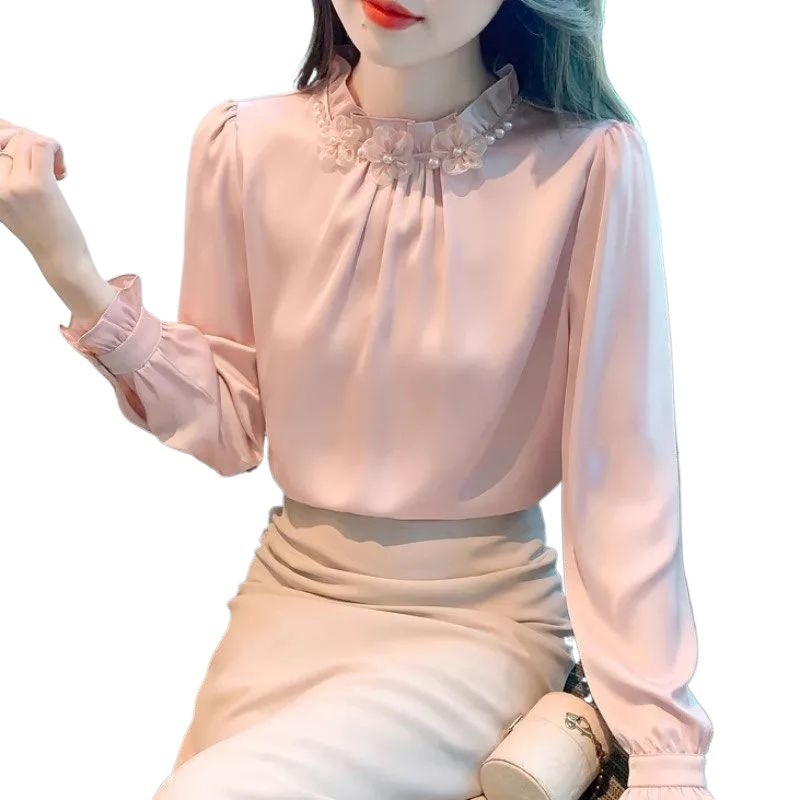2025新款长袖内搭雪纺衫领春秋季女衬衫别致打底衫法式显瘦|undefined