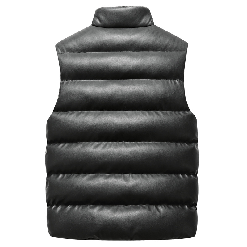 Hombres al por mayor retro collar chaleco caliente de invierno de mediana edad holgado grueso hombro chaleco de cuero de bolsillo grande
