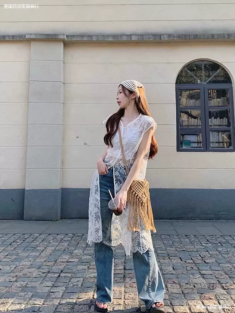 Женский кардиган из ажурного кружева, летняя верхняя одежда 2024, новинка для отдыха на море, длинная блузка