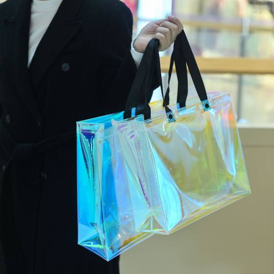 Laser Handbag PVC Colorful Logo Internet Celebrity Transparent Jelly Handbag Gift Bag Transparent Plastic Bag Customization