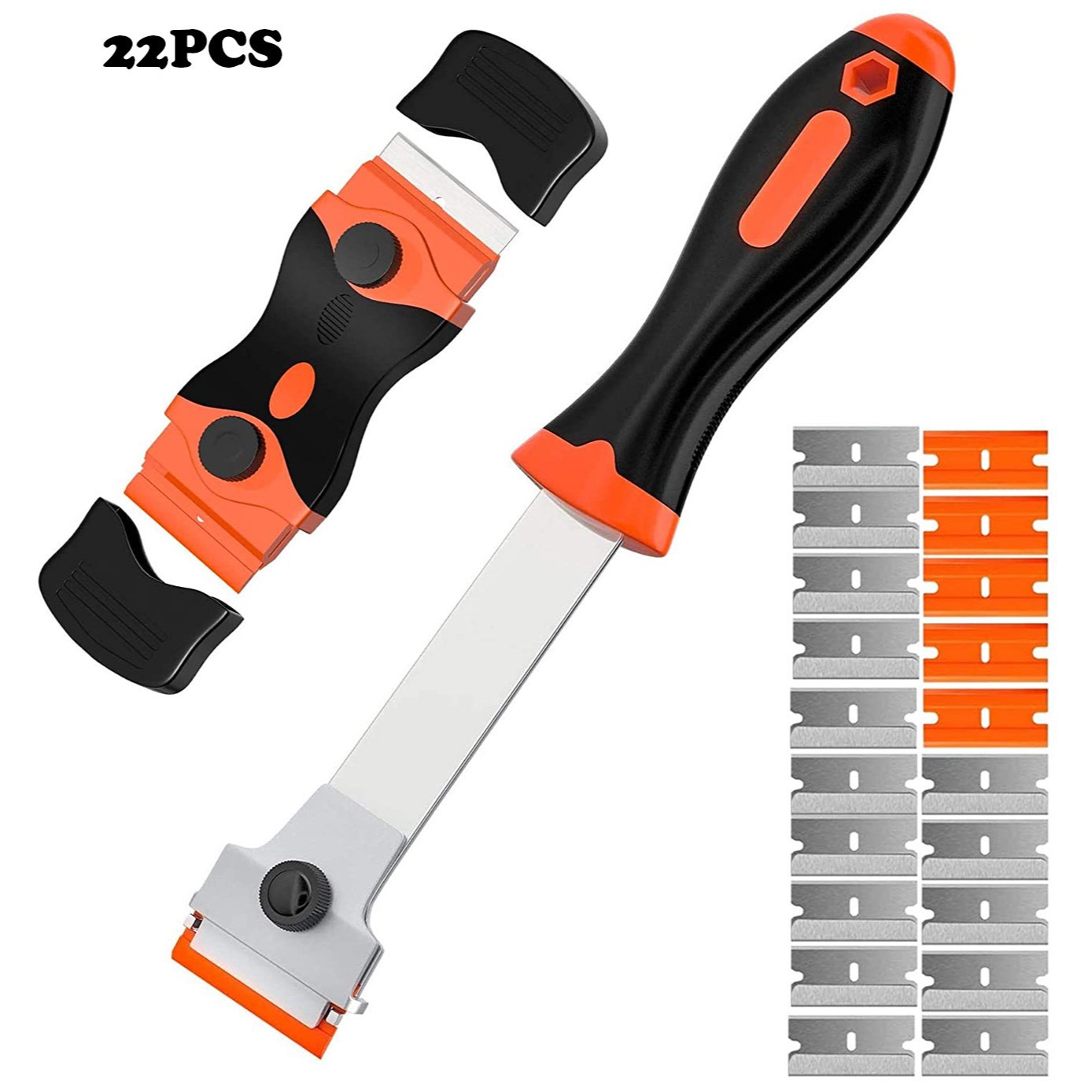 22件套玻璃刮刀带金属刀片和塑料刀片刮刀，用于去除窗户标签油漆