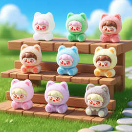 植绒猫猫甜崽女孩萌粒 diy饰品配件卡通公仔呆萌桌面装饰品小摆件