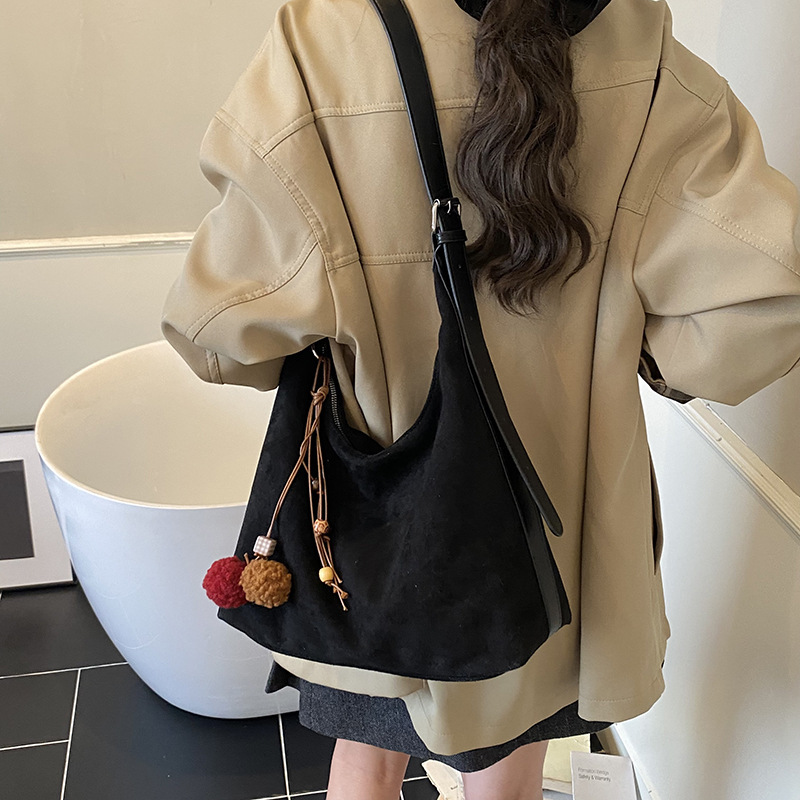 跨境麂皮绒大包包女2025秋冬新款时尚松弛感磨砂托特包通勤单肩包|undefined