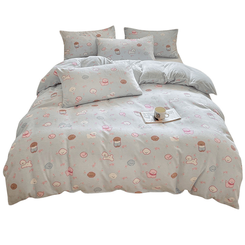 2025 nuevo dibujo animado de leche de seda de cuatro piezas en invierno engrosado calentamiento sábanas de seda de coral cubierta ropa de cama