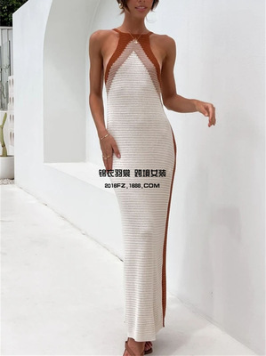 2022 summer new pattern Europe and America Foreign trade Amazon Explosive money have more cash than can be accounted for Knit dress Mosaic Bikini Large Maxi dress
