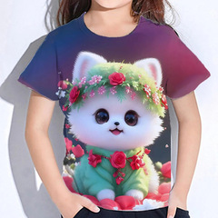 New overseas trade animal series 3D printed children's T-shirt, thin crew neck short sleeve casual T-shirt